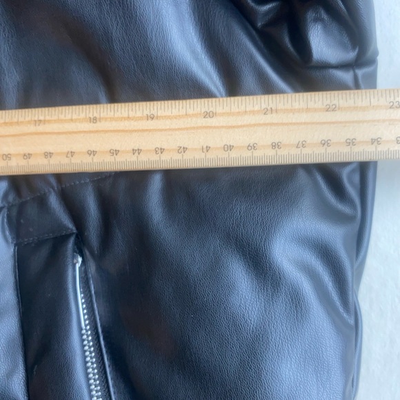 ZARA Faux Leather Puffer Jacket Black Hooded Zip Front Women’s Small - Picture 11 of 13